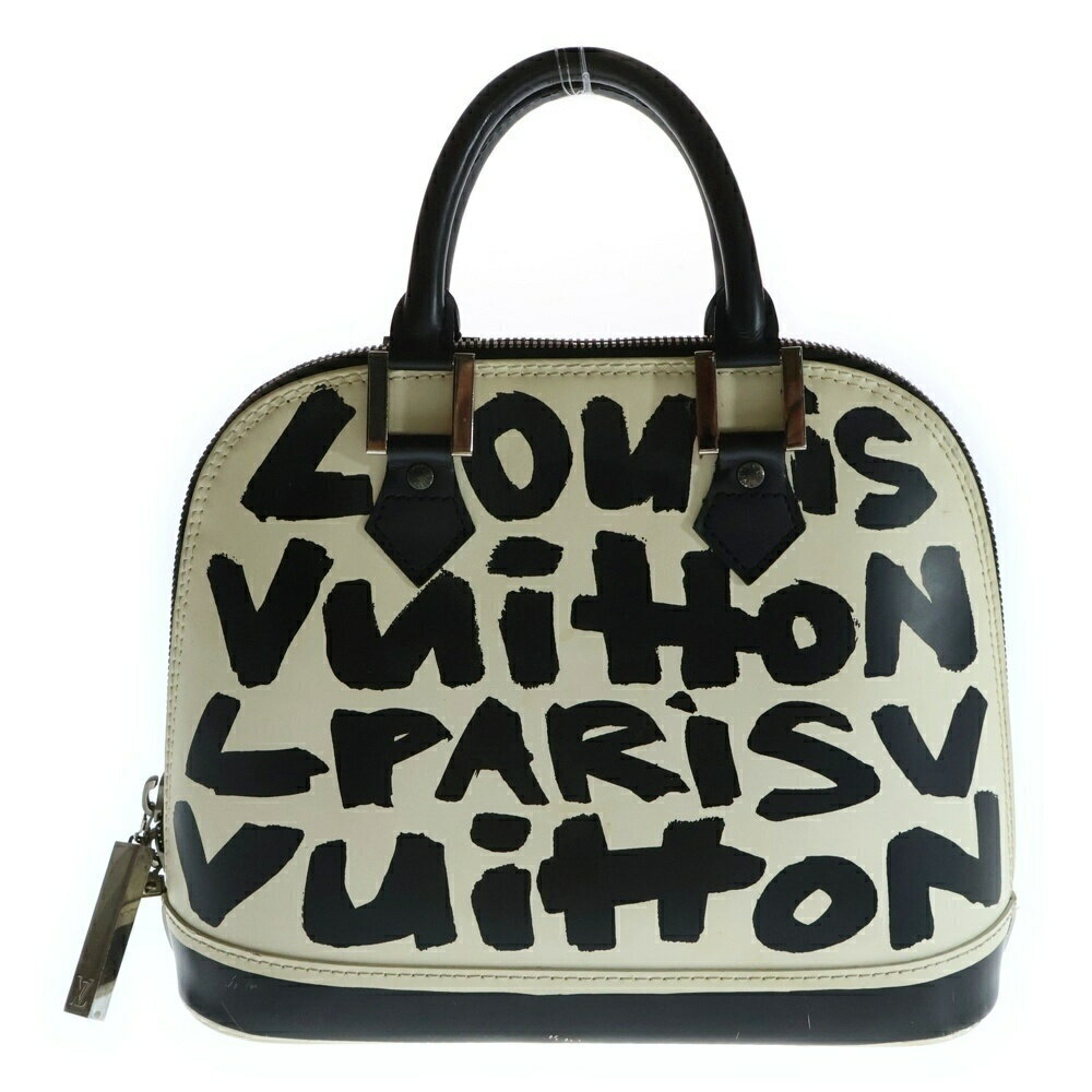Louis Vuitton Alma Graffiti Leather Handbag White Black